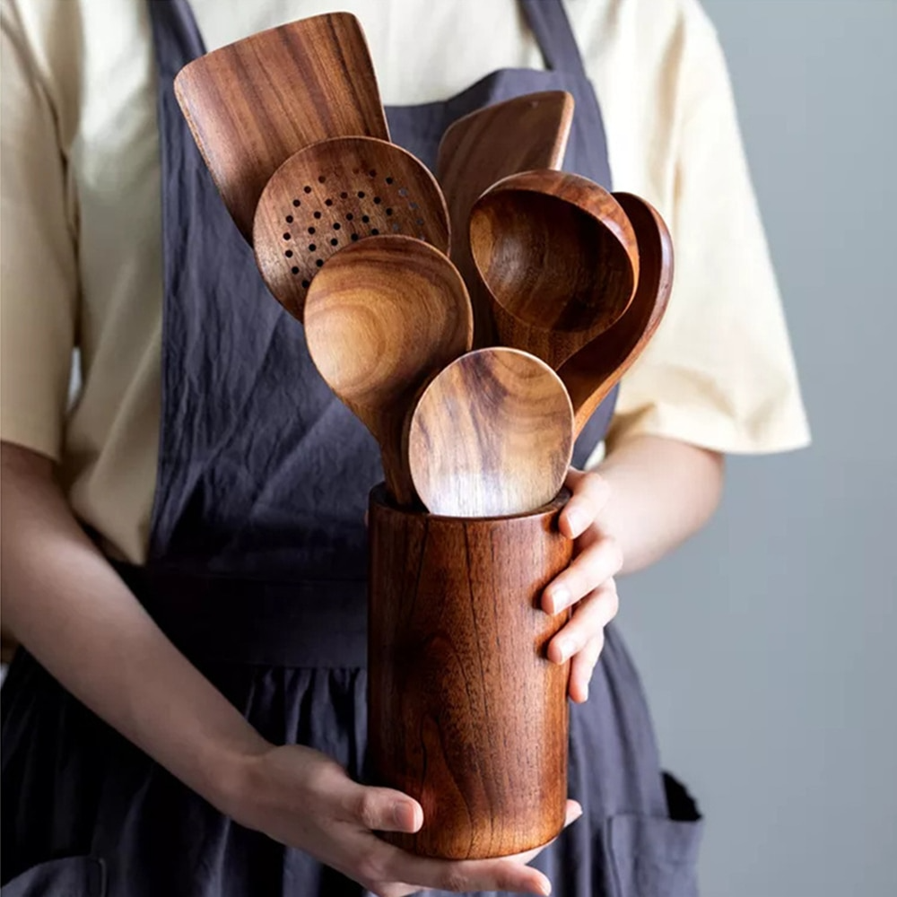 Skanto | Ecochef – Ensemble D'Utensiles De Cuisine En Teck