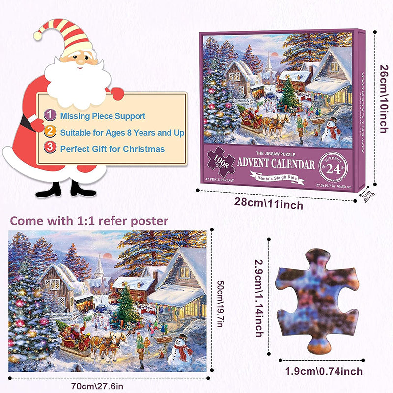 1000PCS Calendrier de l'Avent Puzzle de Noël - Cadeau de Noël