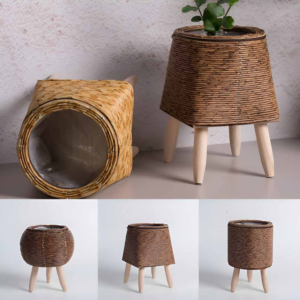 Pot en imitation rotin, panier décoratif pour fleurs