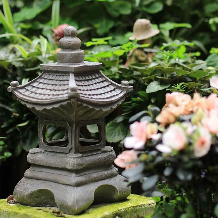 Lampe de jardin solaire LED de style zen pagode avec effet pierre