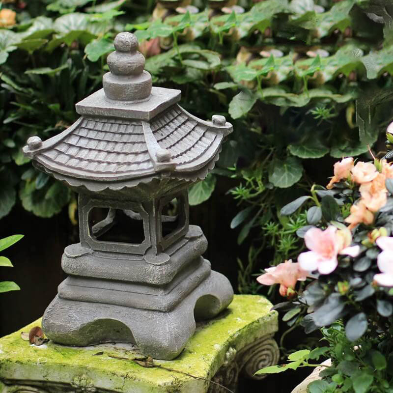 Lampe de jardin solaire LED de style zen pagode avec effet pierre