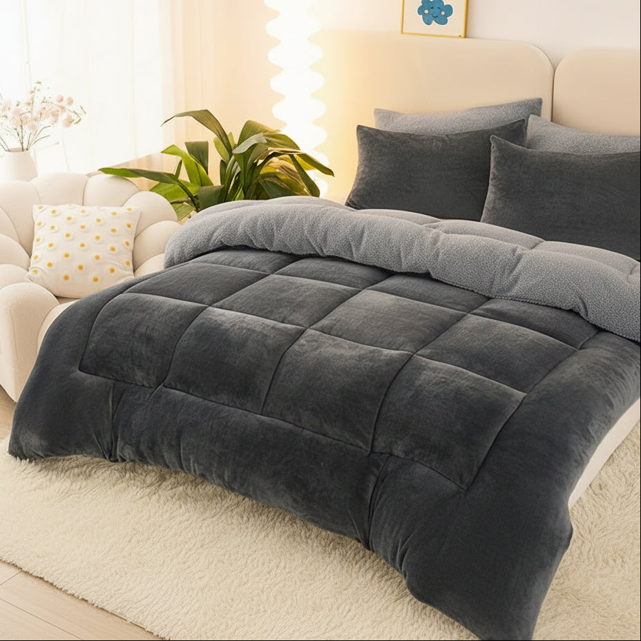 VELVLOFT – Couette en Fleece d'Agneau à Motif Grille
