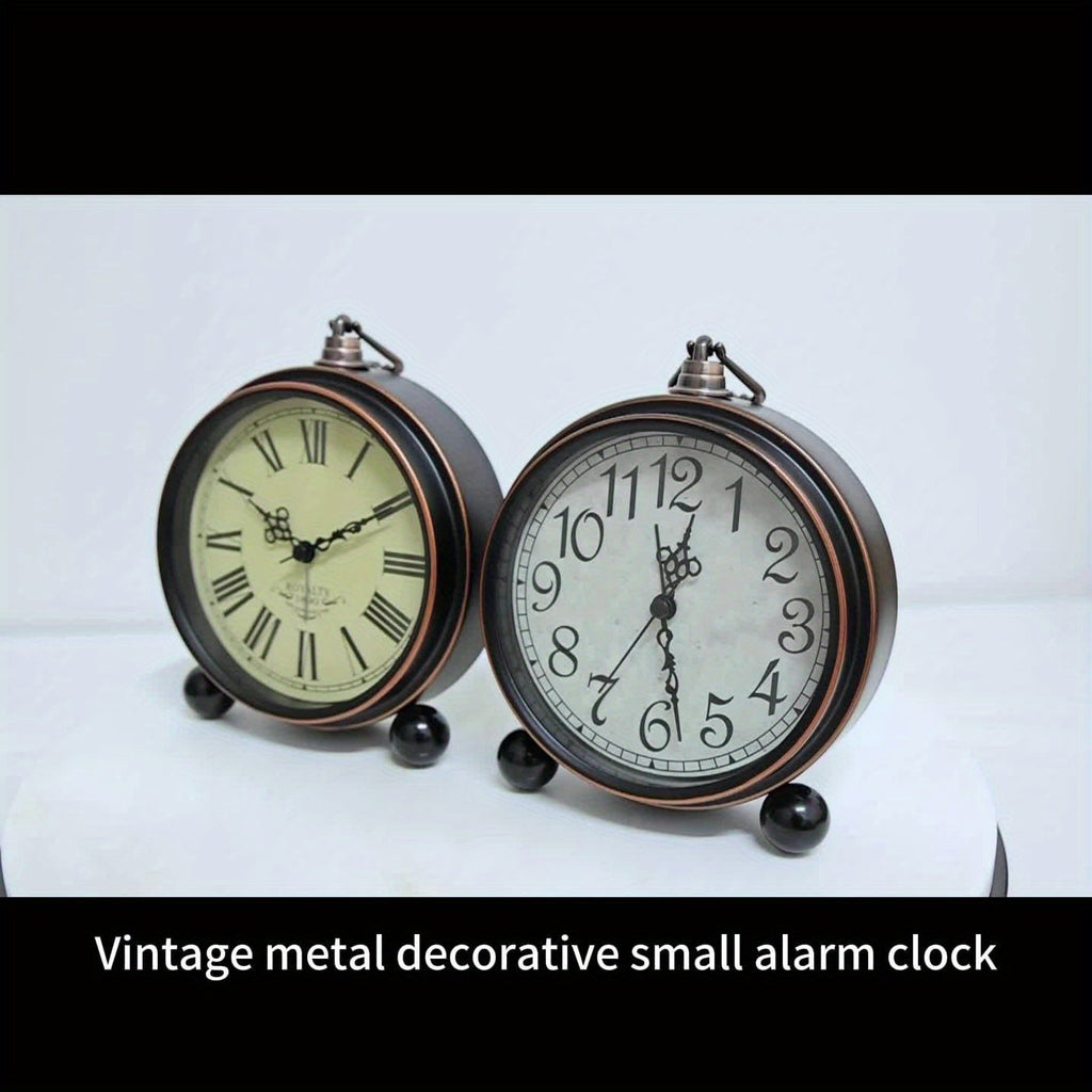 ELEGANTIME - Réveil analogique silencieux en métal vintage européen avec grand affichage