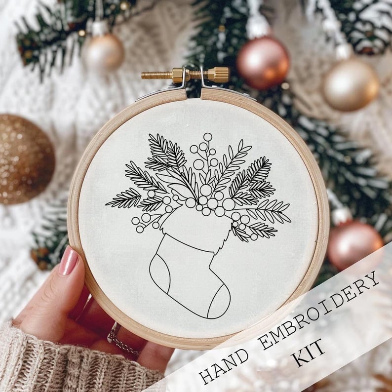 Ensemble de broderie de Noël DIY | Kit complet pour décoration faite maison | 20 cm