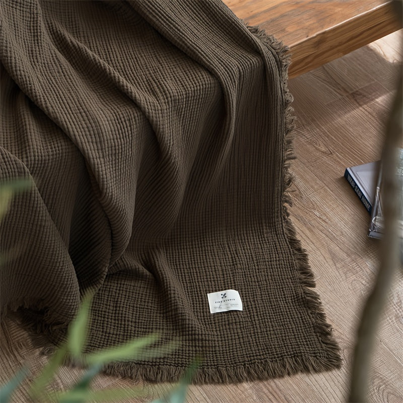 OLIVEBREEZE – Couverture légère en gaze de coton à 4 couches avec franges élégantes
