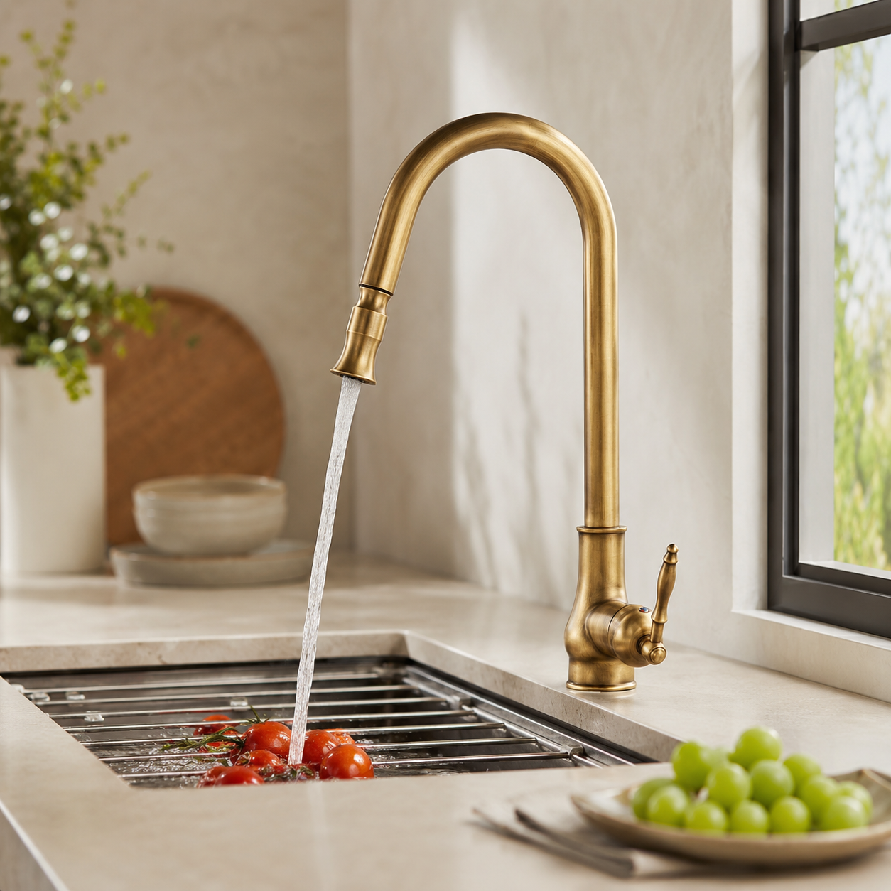 BRONZEFLOW – Robinet de cuisine à tirage antique en bronze avec contrôle tactile