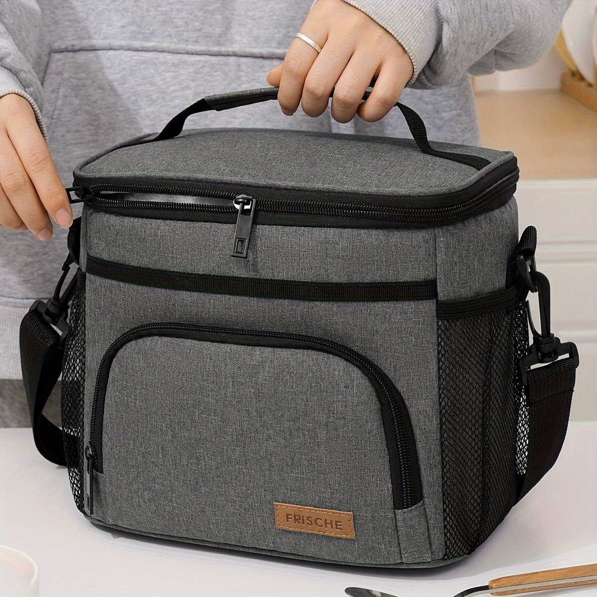 THERMOVIA - Grand Sac à Lunch Isolé avec Fermeture Éclair et Bandoulière Ajustable