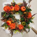 Couronne de porte automne | Fait main | Design Pivoines & Citrouille | Pour intérieur & extérieur