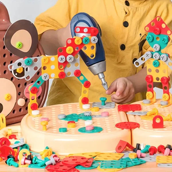 Set de construction et de perçage Montessori pour enfants | Jeu créatif 2D & 3D | Jouet éducatif pour développer les compétences STEM