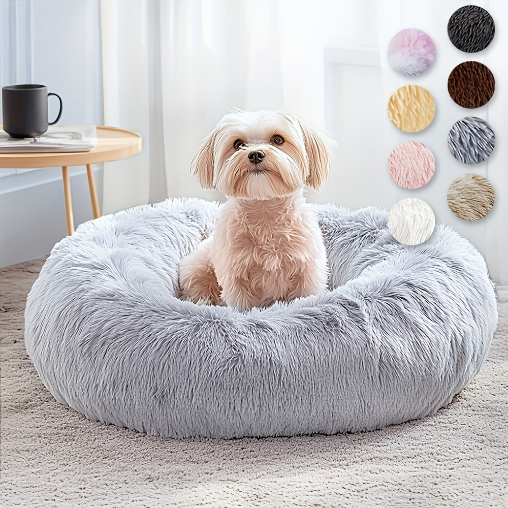 HUGAFUR - Lit pour animaux en fausse fourrure douce en forme de beignet pour chiens et chats de petite à grande taille