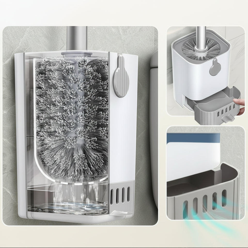 BRISTLEPRO - Brosse de Toilette à Long Manche & Support, Outil de Nettoyage Essentiel