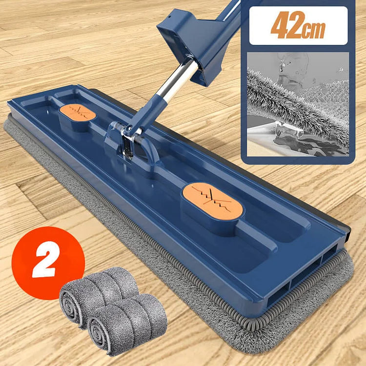 Balai plat auto-nettoyant avec tête rotative à 360° et long manche