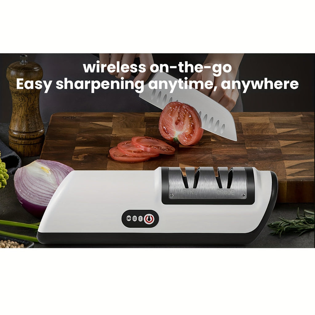 Skanto | Aiguiseur de couteaux électrique – Aiguiseur de couteaux multifonctionnel pour la maison, chargement USB entièrement automatique avec 2 réglages de vitesse pour une utilisation en cuisine