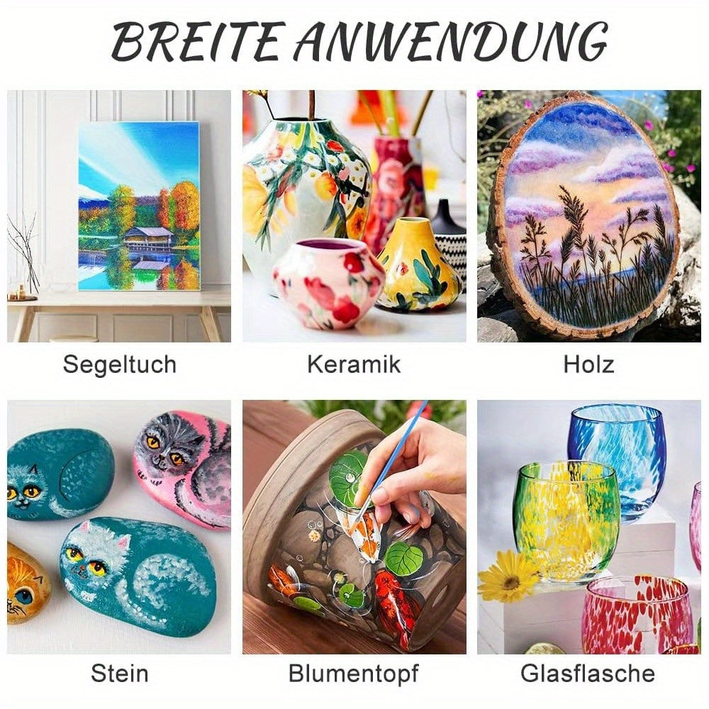 Set de Peinture Acrylique – 28 Pièces, Comprend 18 Couleurs de Peinture Acrylique et 10 Pinceaux