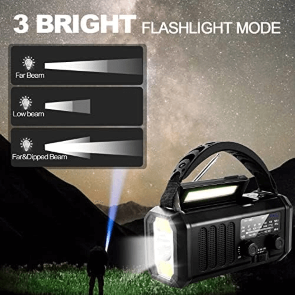 Radio d'urgence 10 000mAh – Solaire, Manivelle & Power Bank en Un