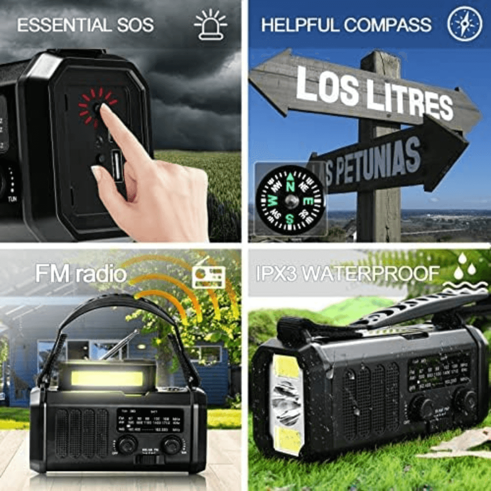 Radio d'urgence 10 000mAh – Solaire, Manivelle & Power Bank en Un