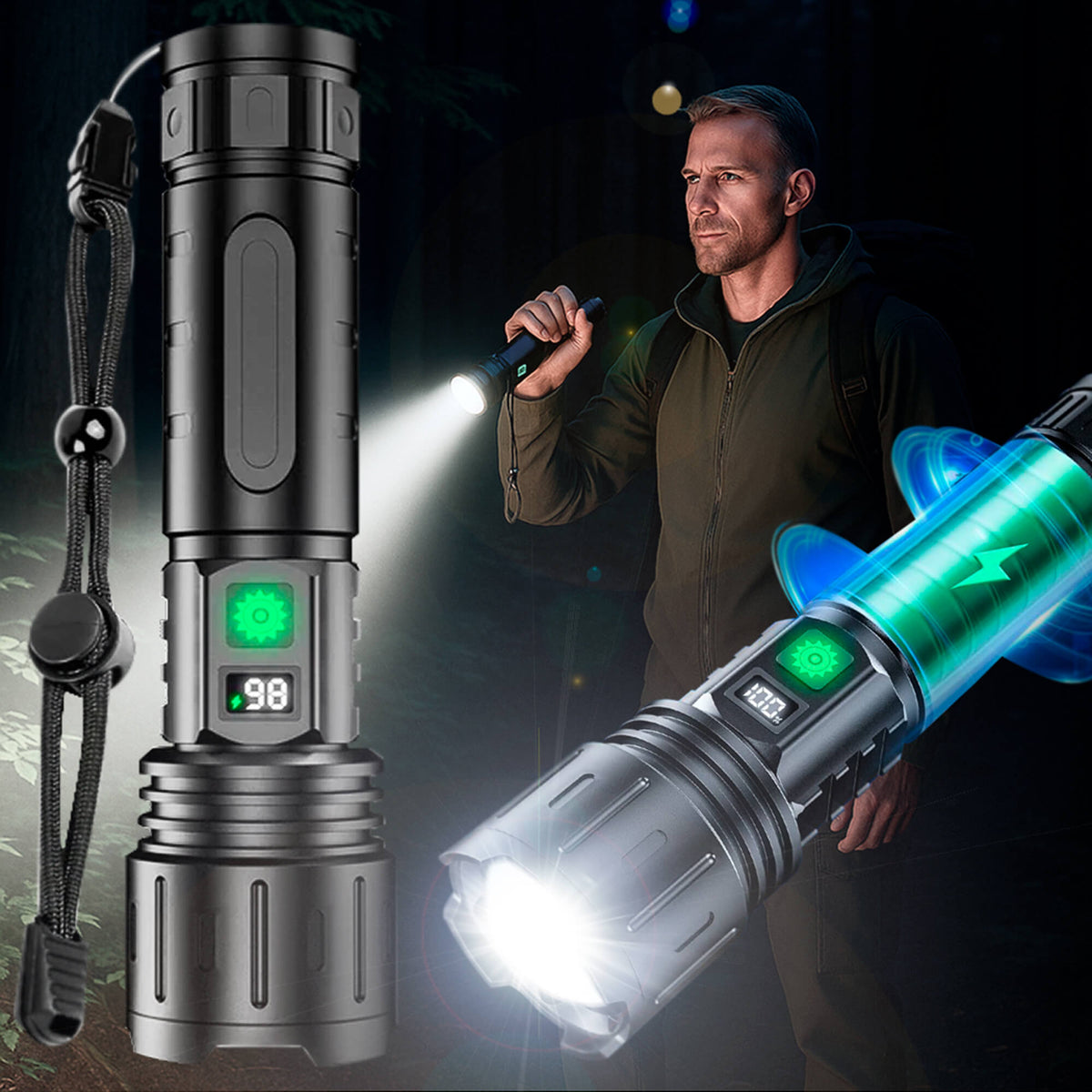 Lampe de Poche Tactique 100000 Lumens - Torche LED Lumineuse