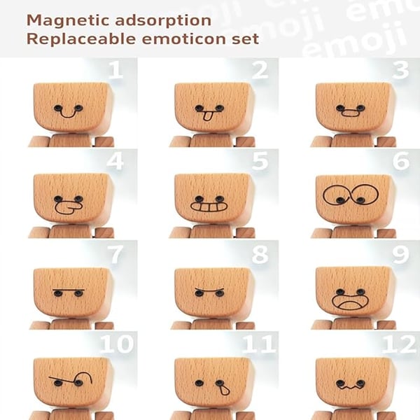 Figurine en bois | Objet de décoration artisanal oscillant | 12 expressions faciales magnétiques | Voiture & Bureau