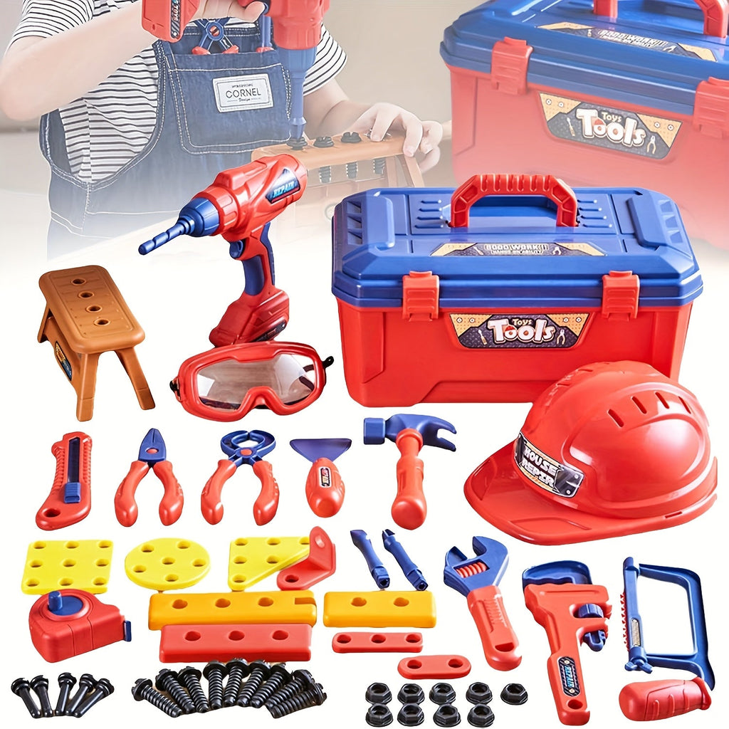 Ensemble d'outils de 48 pièces pour enfants – Avec perceuse électrique, casque de sécurité et sac de rangement