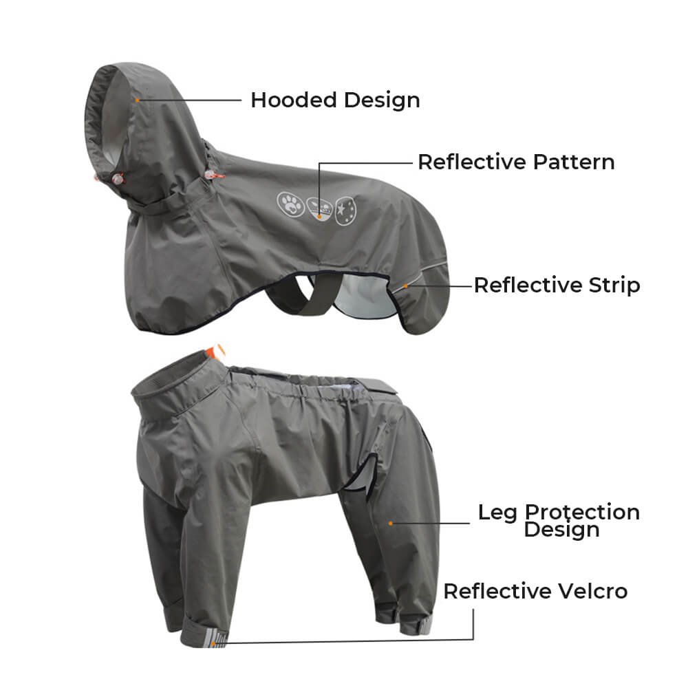 Manteau de pluie pour chien imperméable à quatre pattes avec capuche réfléchissante