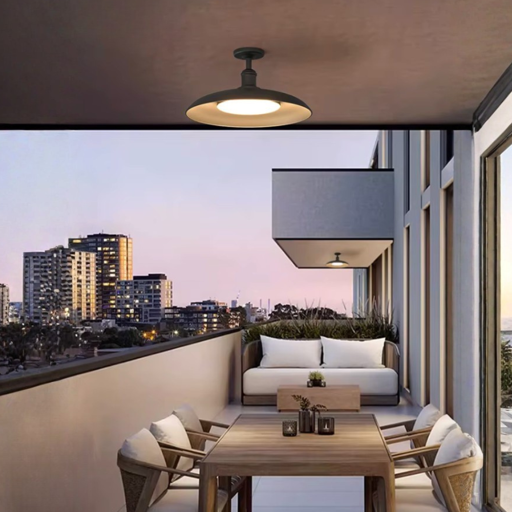 Lumière de plafond étanche extérieure IP65 | Plafonnier rond noir semi-encastré pour éclairage de patio et porche