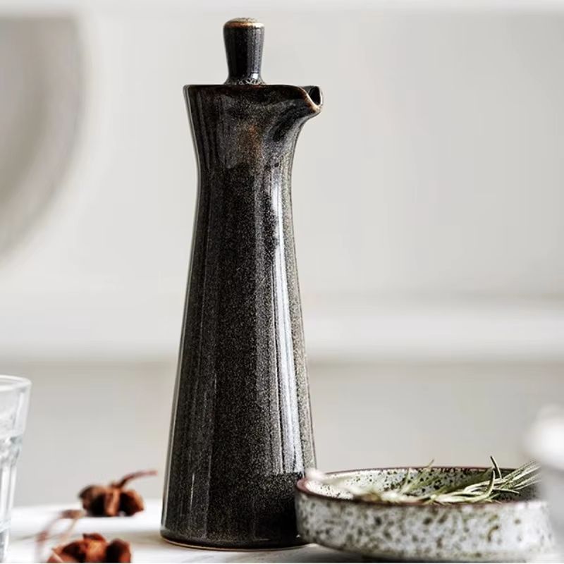 Distributeur d'Huile en Céramique Élégant avec Bec Anti-Goutte pour Cuisine et Table