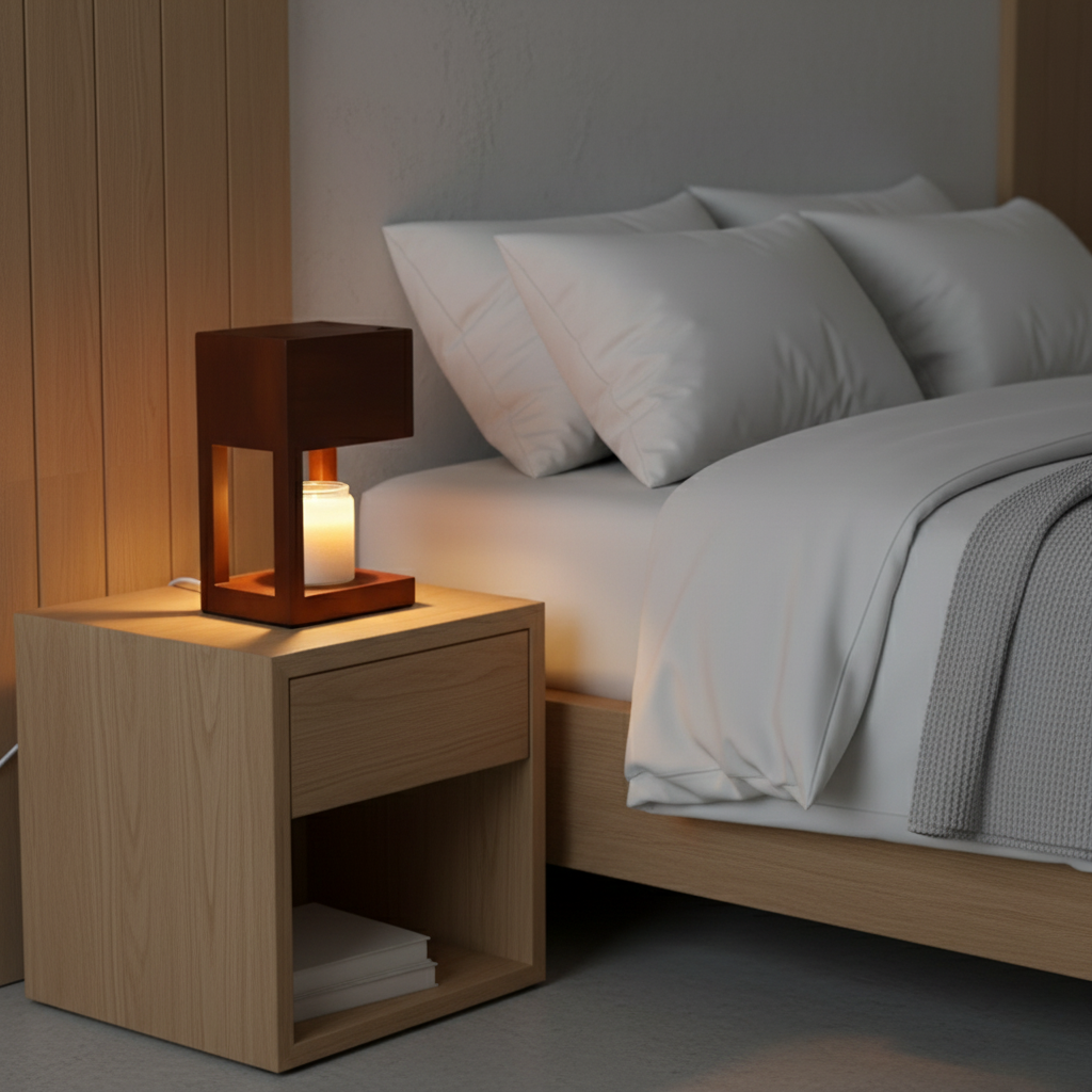 Lampe Réchauffe-Bougie en Bois Scandinave - Lumière Ambiante à Double Usage