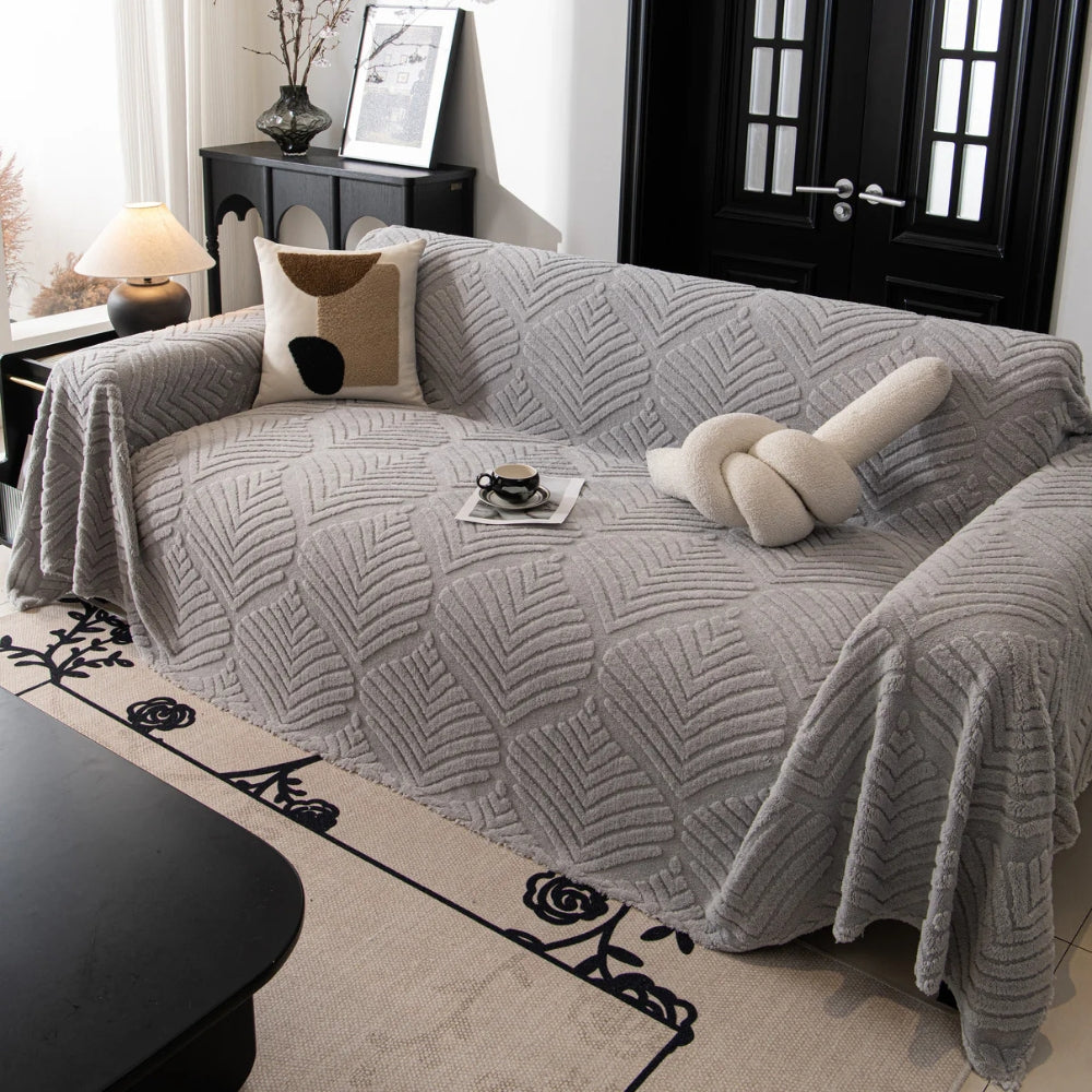 Housse de canapé en polaire avec design à chevrons et feuilles