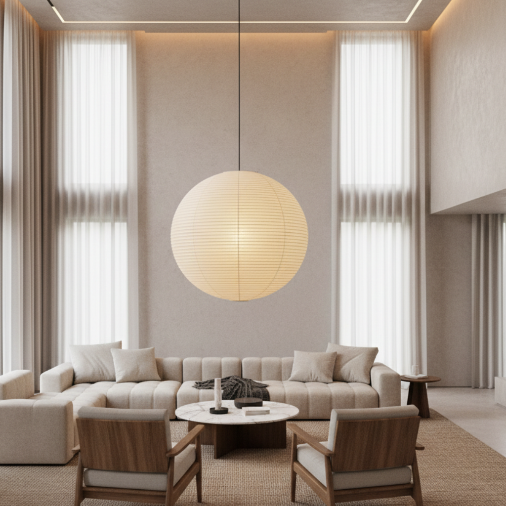 Lampe Suspendue Ronde Akari - Éclairage Suspendu Élégant avec Éclairage Ambiant
