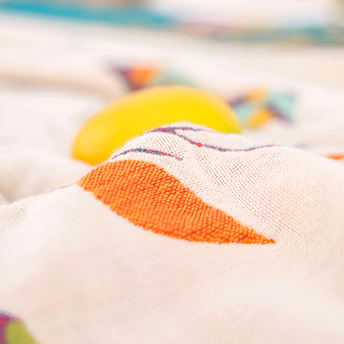 Couverture en Coton avec Franges Oiseau Fantaisie