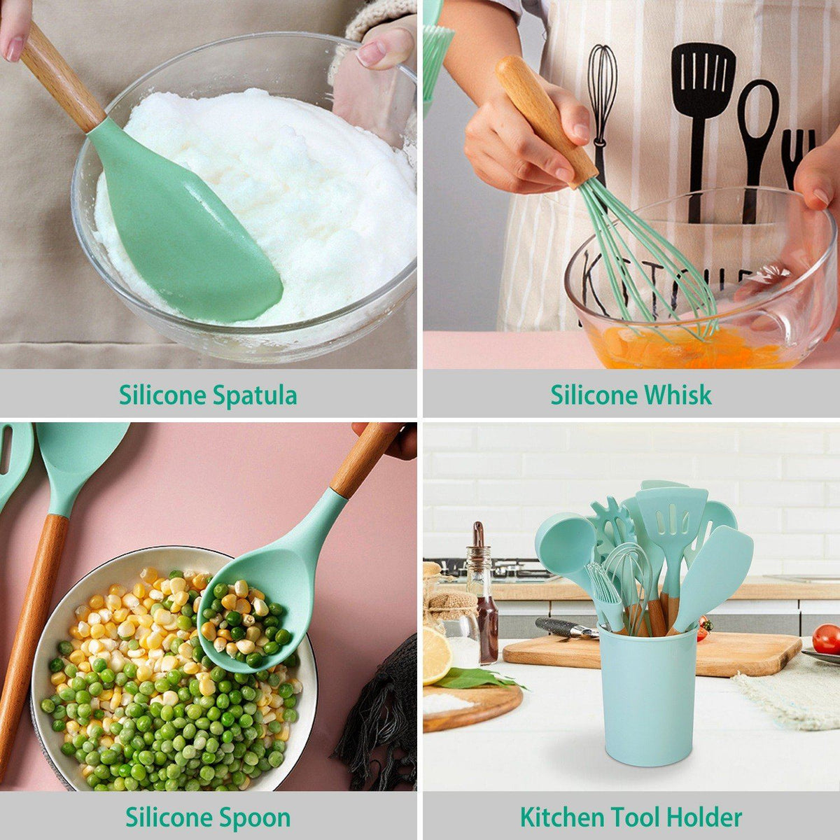 Ensemble d'ustensiles de cuisine en silicone de 11 pièces