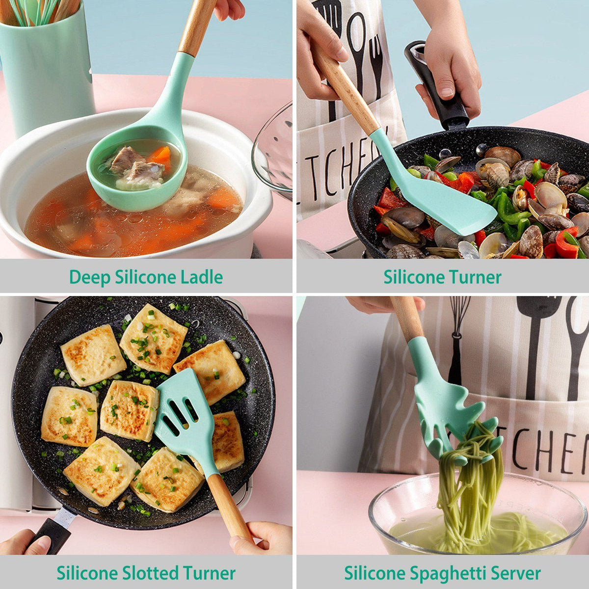 Ensemble d'ustensiles de cuisine en silicone de 11 pièces