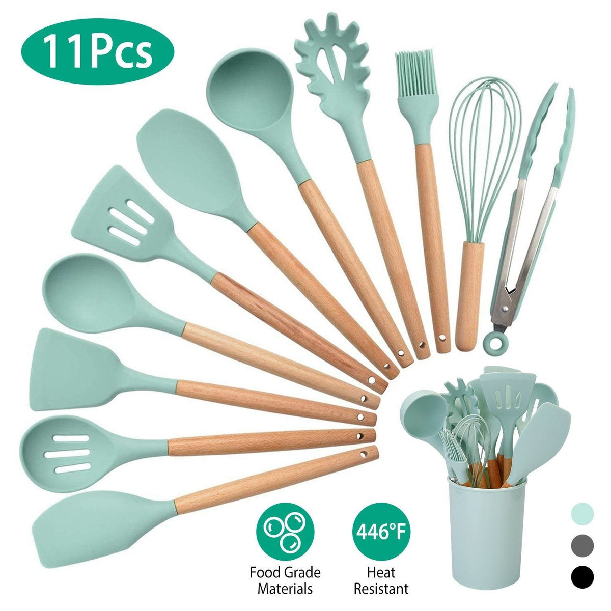 Ensemble d'ustensiles de cuisine en silicone de 11 pièces