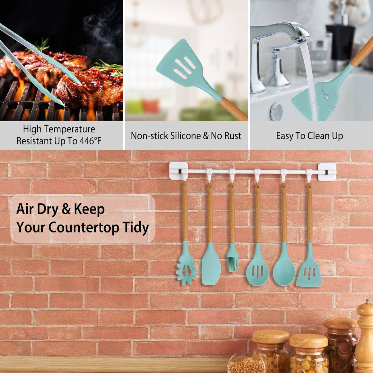 Ensemble d'ustensiles de cuisine en silicone de 11 pièces