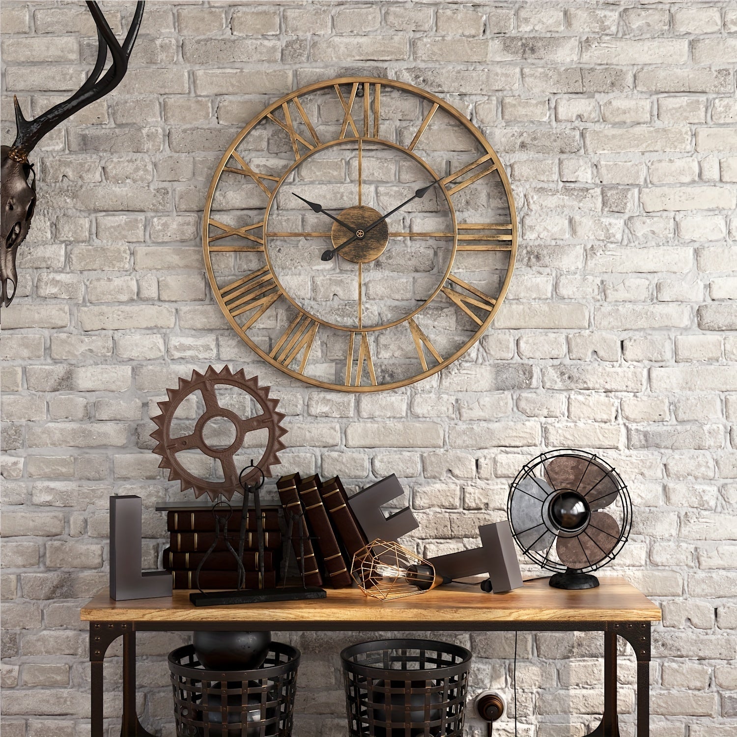 SERENETIME - Horloge Murale Ronde Vintage Silencieuse avec Cadre Métallique pour Chambre