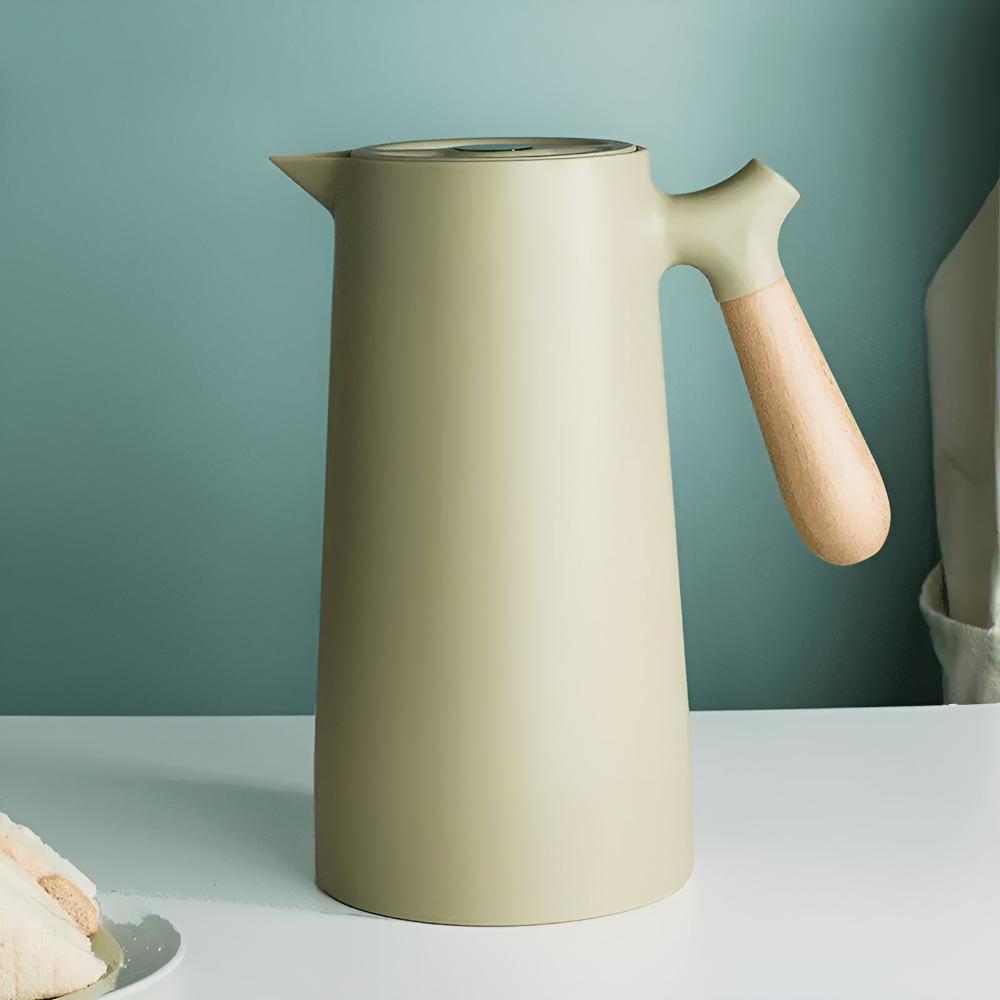 Thermos avec poignée en bois et insert en verre – 1 litre