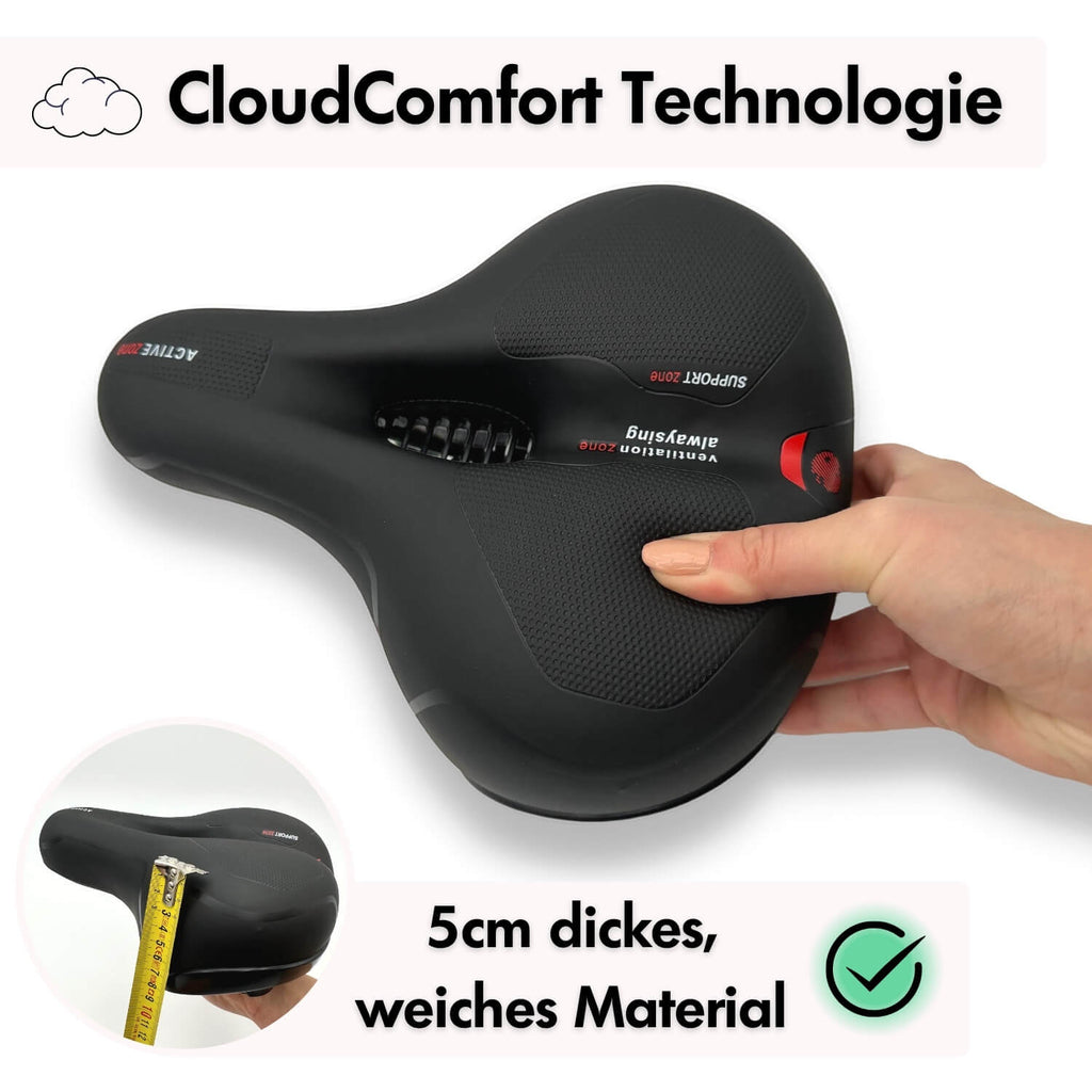 Sandsberg | Selle de vélo CloudComfort Pro | Mousse à mémoire soulageant la pression | Noir