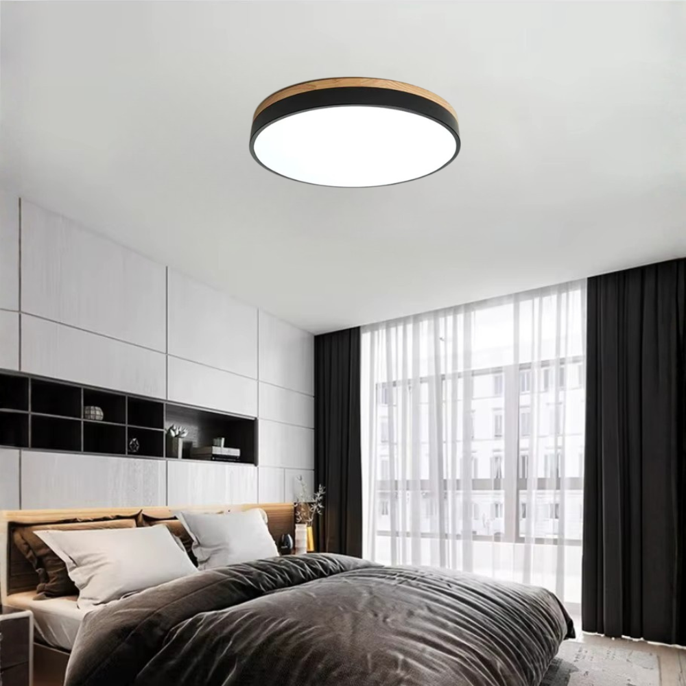 Lumière de plafond encastrée Horizon - Design moderne ultra-fin avec accent en bois