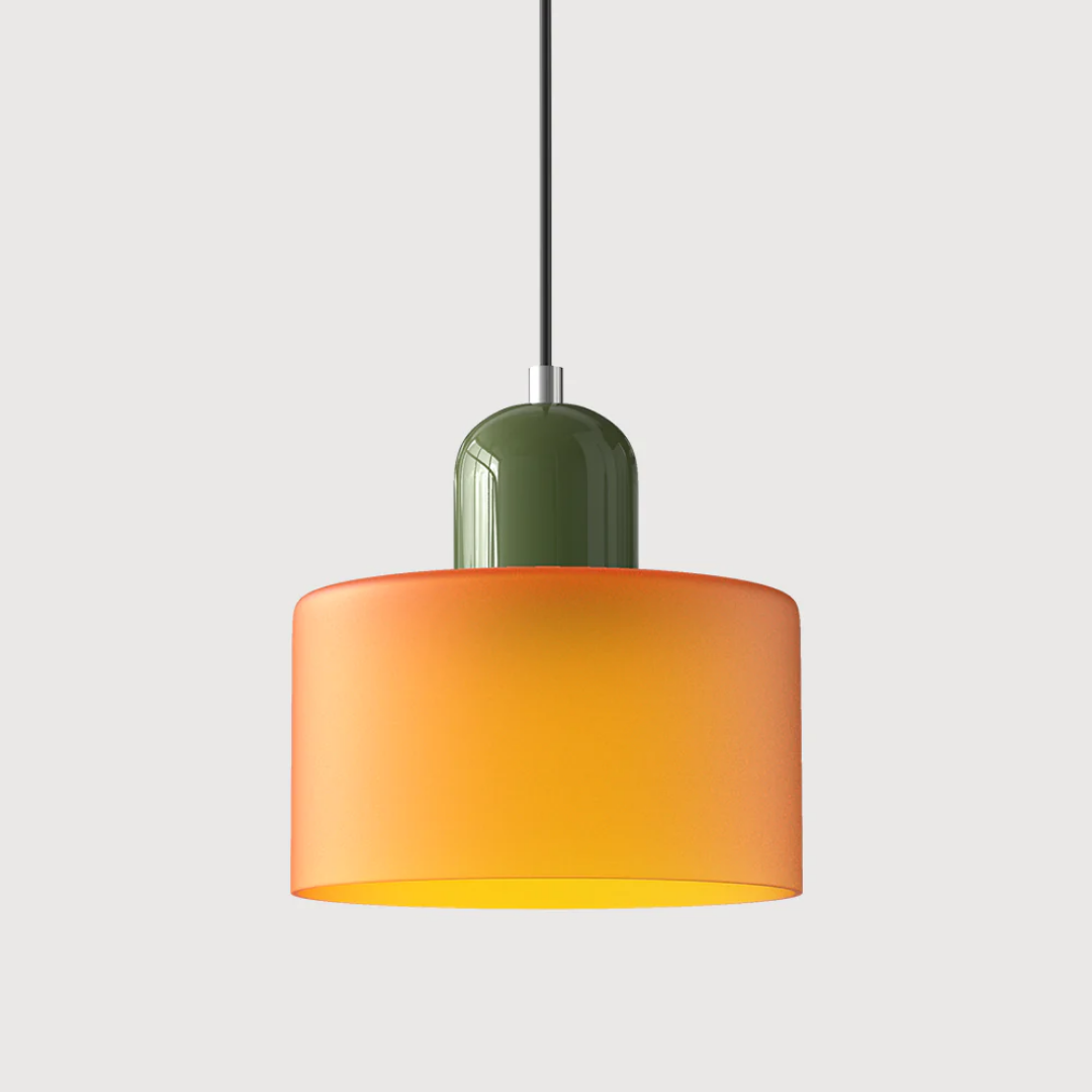 Tusa – Lampe suspendue rétro avec abat-jour en verre orange et dessus vert