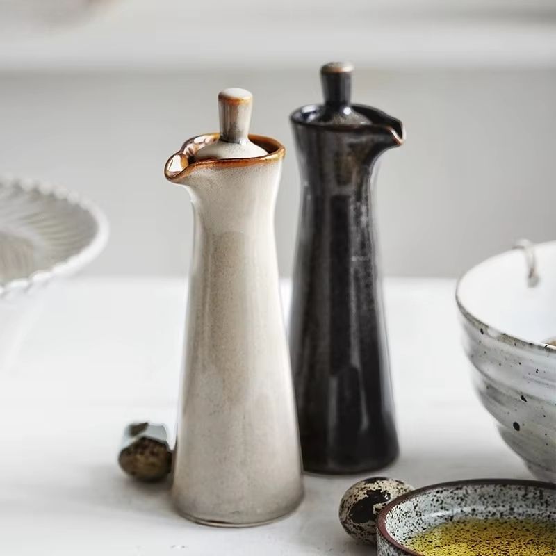 Distributeur d'Huile en Céramique Élégant avec Bec Anti-Goutte pour Cuisine et Table