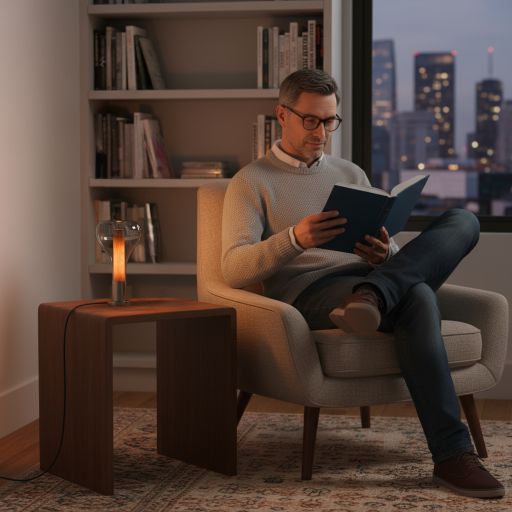 Lampe de table d'ambiance avec lumière LED – design en verre créatif