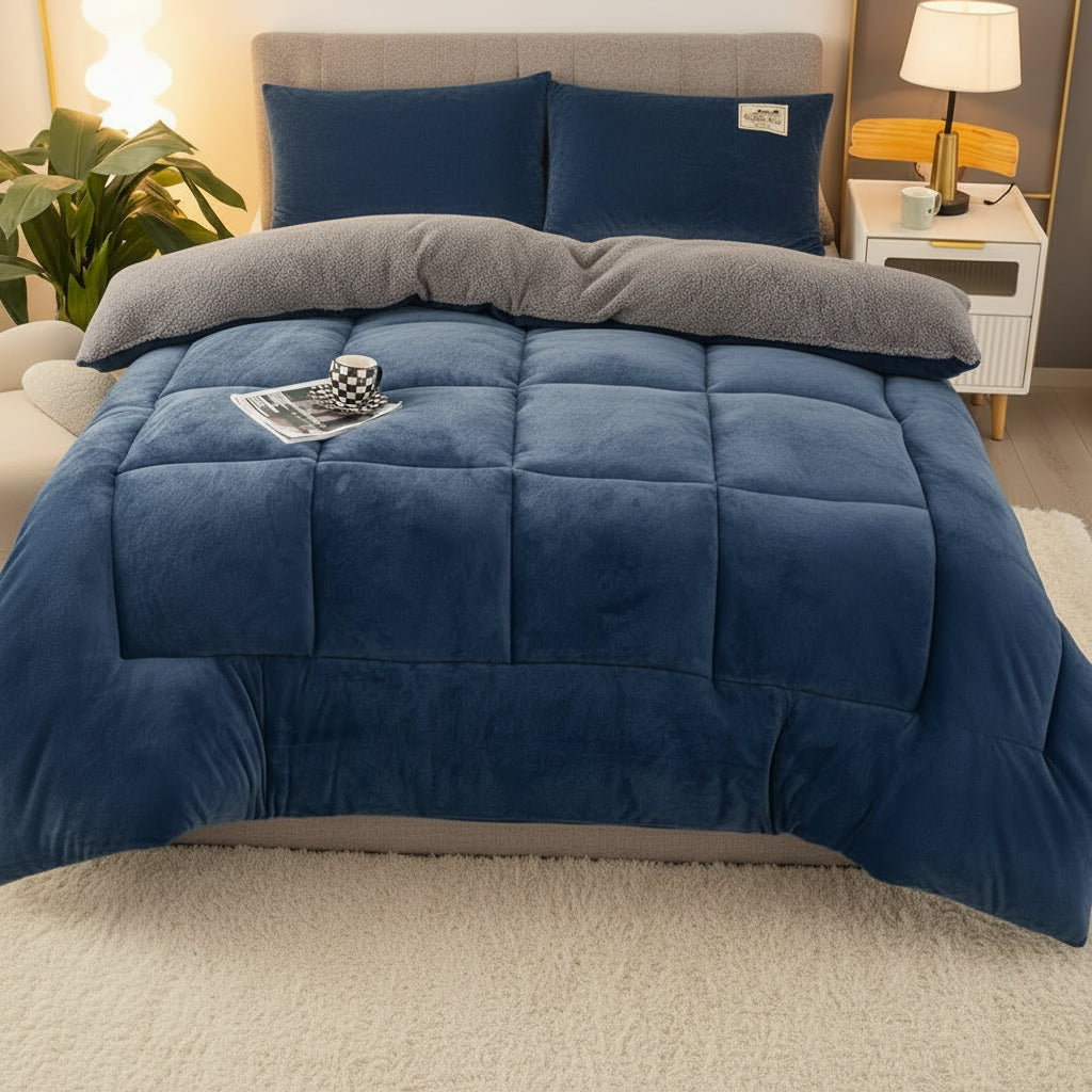 VELVLOFT – Couette en Fleece d'Agneau à Motif Grille