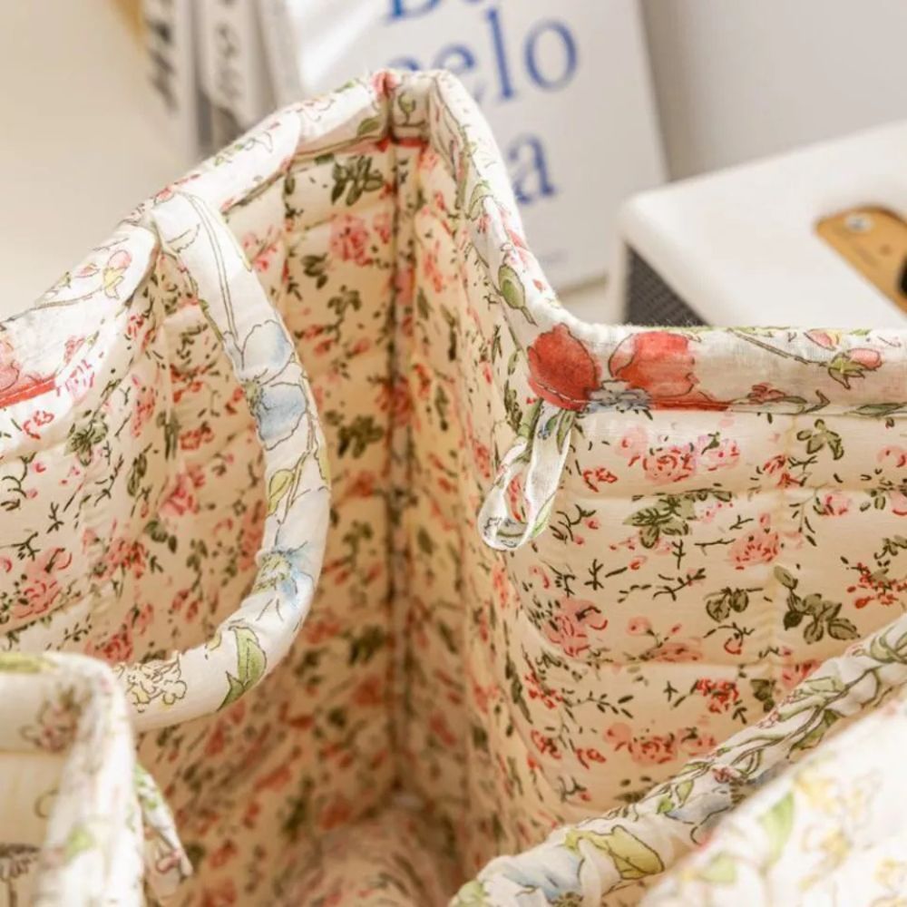 Panier de Rangement en Toile Florale Délicate