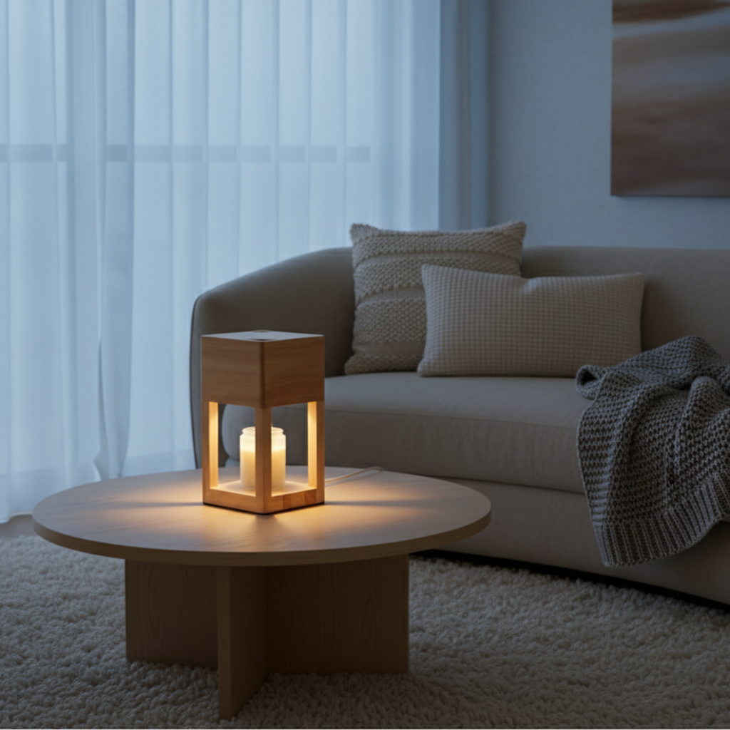 Lampe Réchauffe-Bougie en Bois Scandinave - Lumière Ambiante à Double Usage