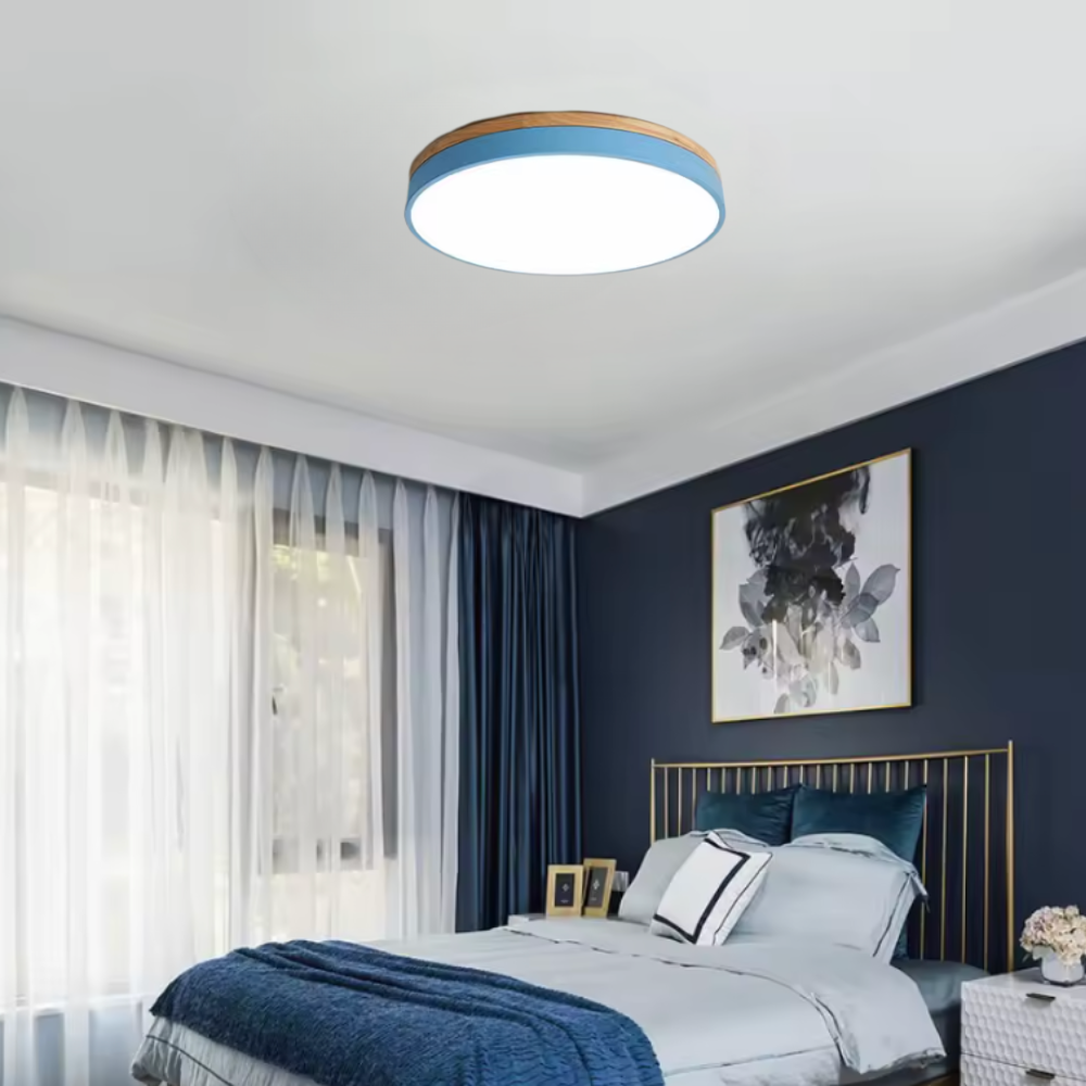 Lumière de plafond encastrée Horizon - Design moderne ultra-fin avec accent en bois