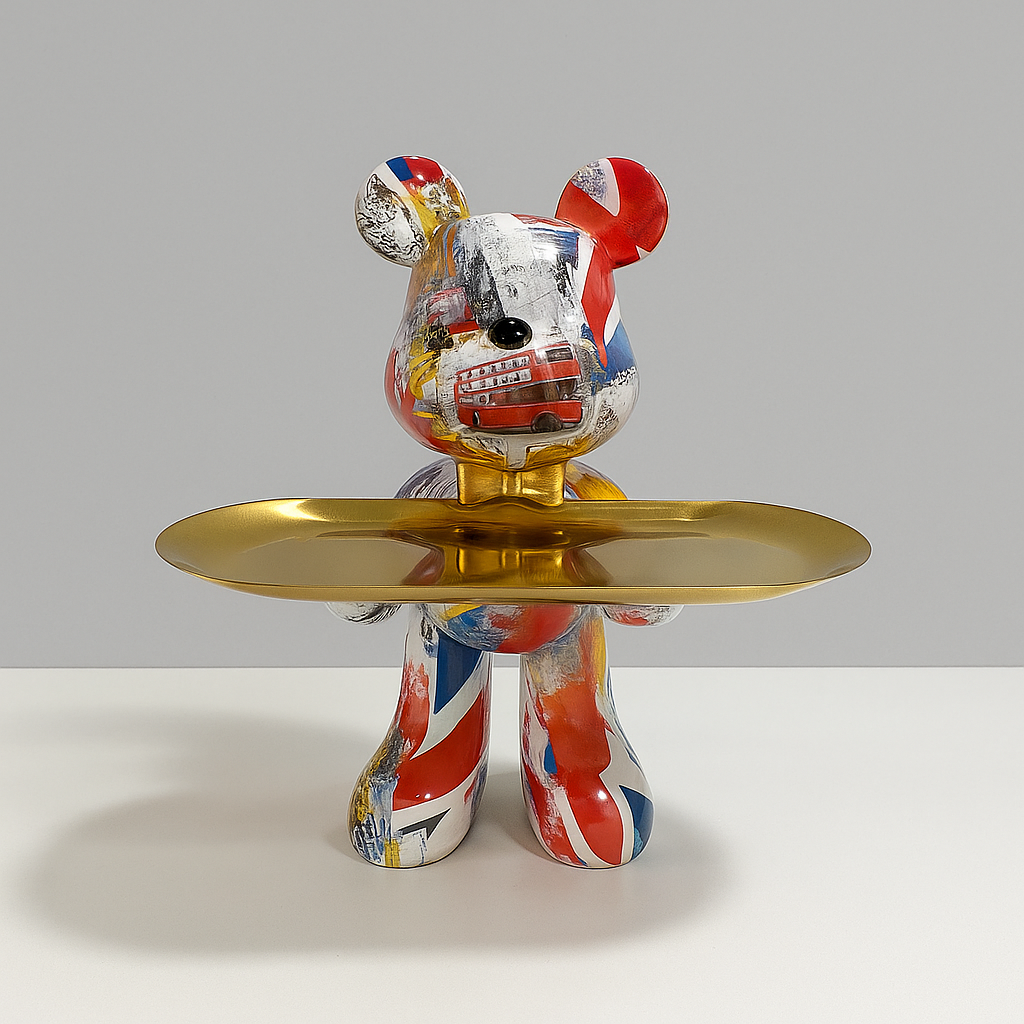 Figurine d'ours debout avec plateau