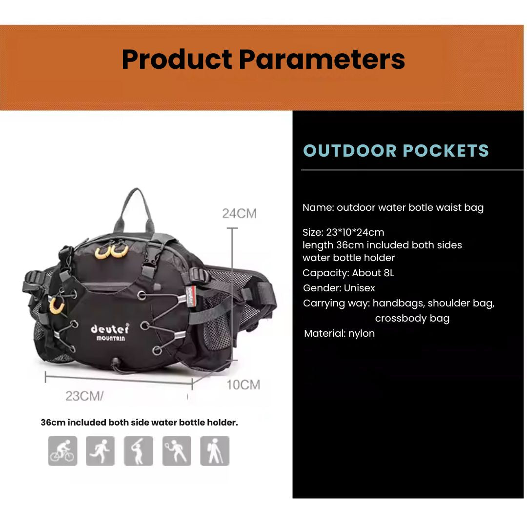 Sac banane de randonnée imperméable – Sac à taille de 5L avec poches zippées pour promenades et aventures en plein air