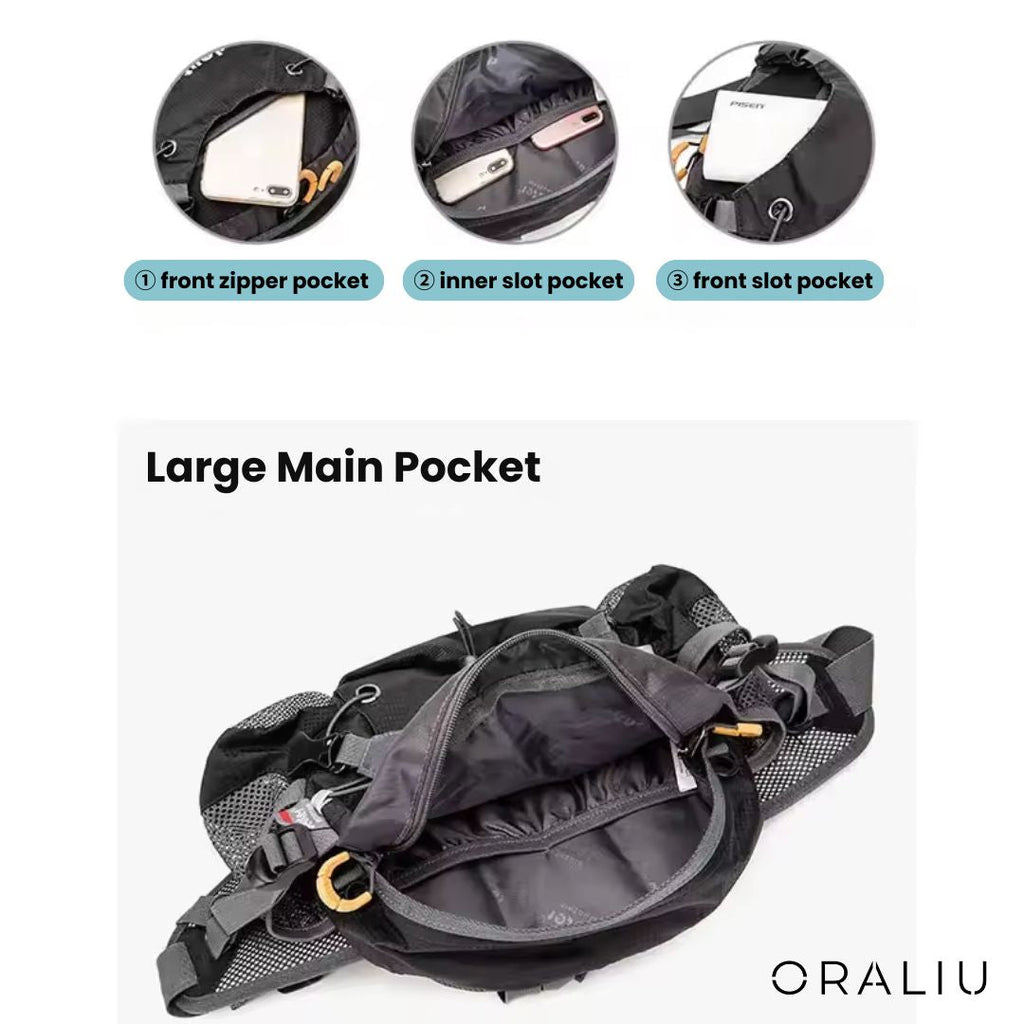 Sac banane de randonnée imperméable – Sac à taille de 5L avec poches zippées pour promenades et aventures en plein air