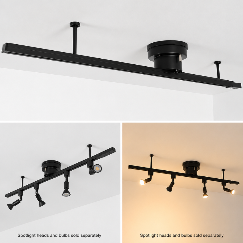 Rail d'éclairage suspendu rotatif 360° pour lampes suspendues et projecteurs
