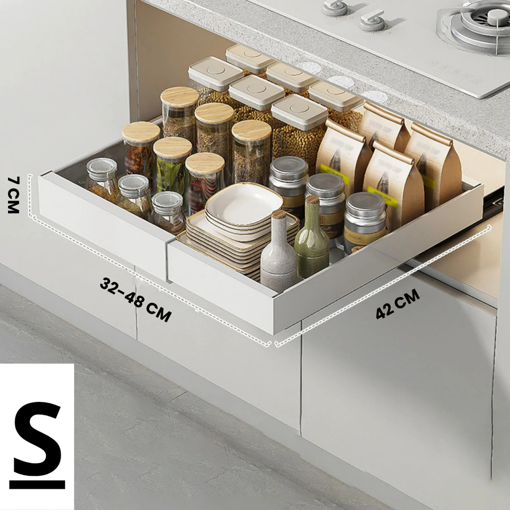Étagère de cuisine avec tiroir | Étagère extensible en acier gain de place